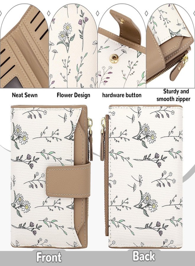 Busnos Women's Wallet Small Wallets for Women Cute Flower Ladies Women's Wallets Brown Bifold Wallet Womens With Zipper Coin Pocket Purses Card Holder Women - Image 2